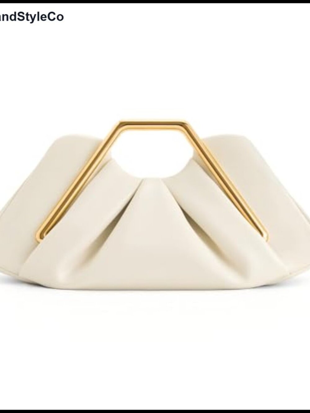 Ruched Cloud Clutch Purse PU Leather Geometric Metal Handle Evening Bag